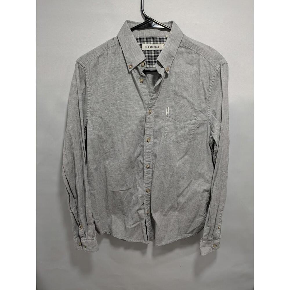 Mens Ben Sherman Cotton Logo Button Front Long Sleeve Gray Shirt Size‎ Medium M